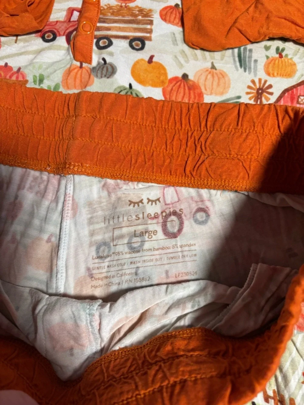 Little Sleepies Pumpkin Farm Pajama Set in Orange and Green - Picture 3 of 3